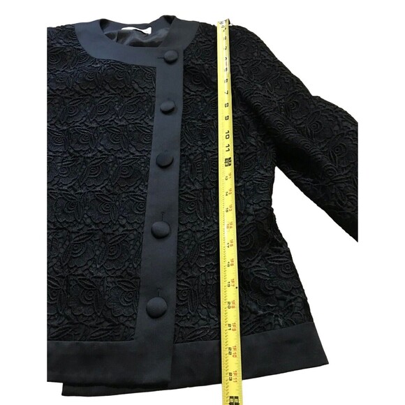 Vtg Gene Roye Womens Lace Evening Formal Jacket Blazer Buttons Black US 8 S Med - Picture 13 of 14
